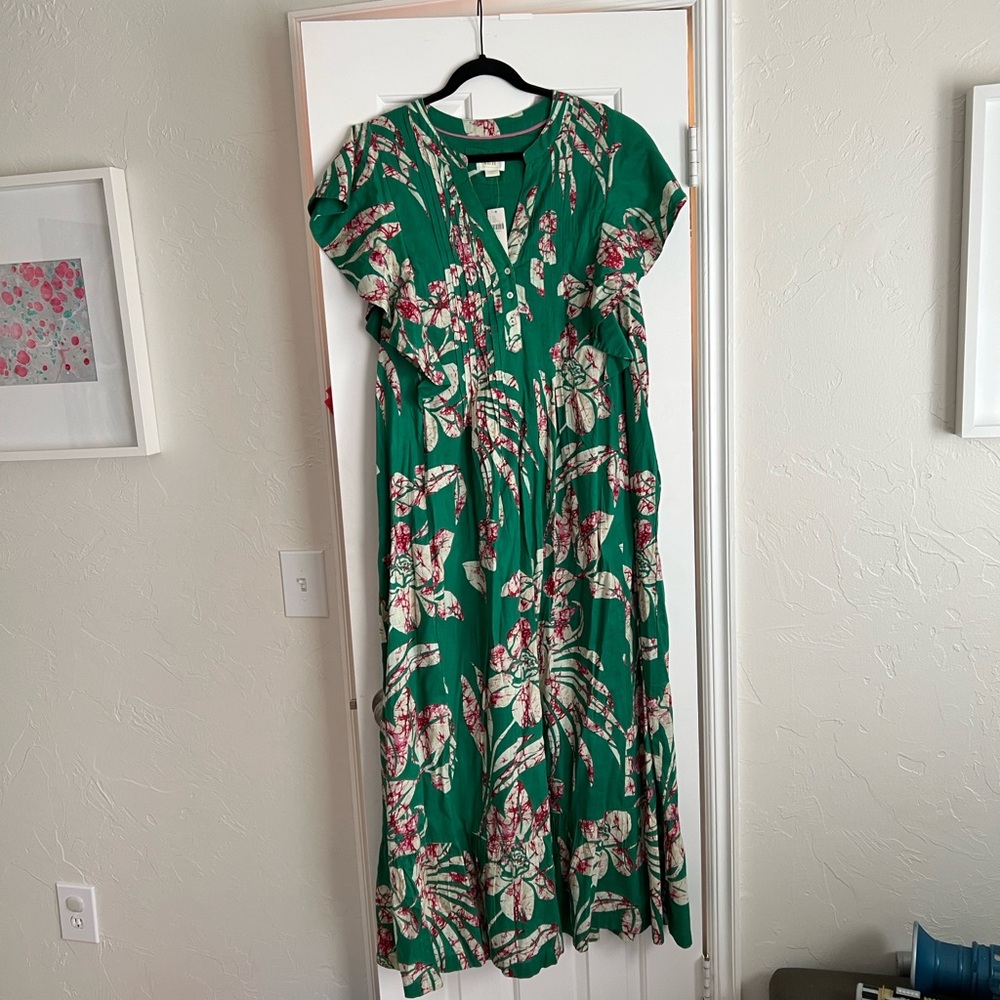Anthropologie Green Floral Maxi Dress